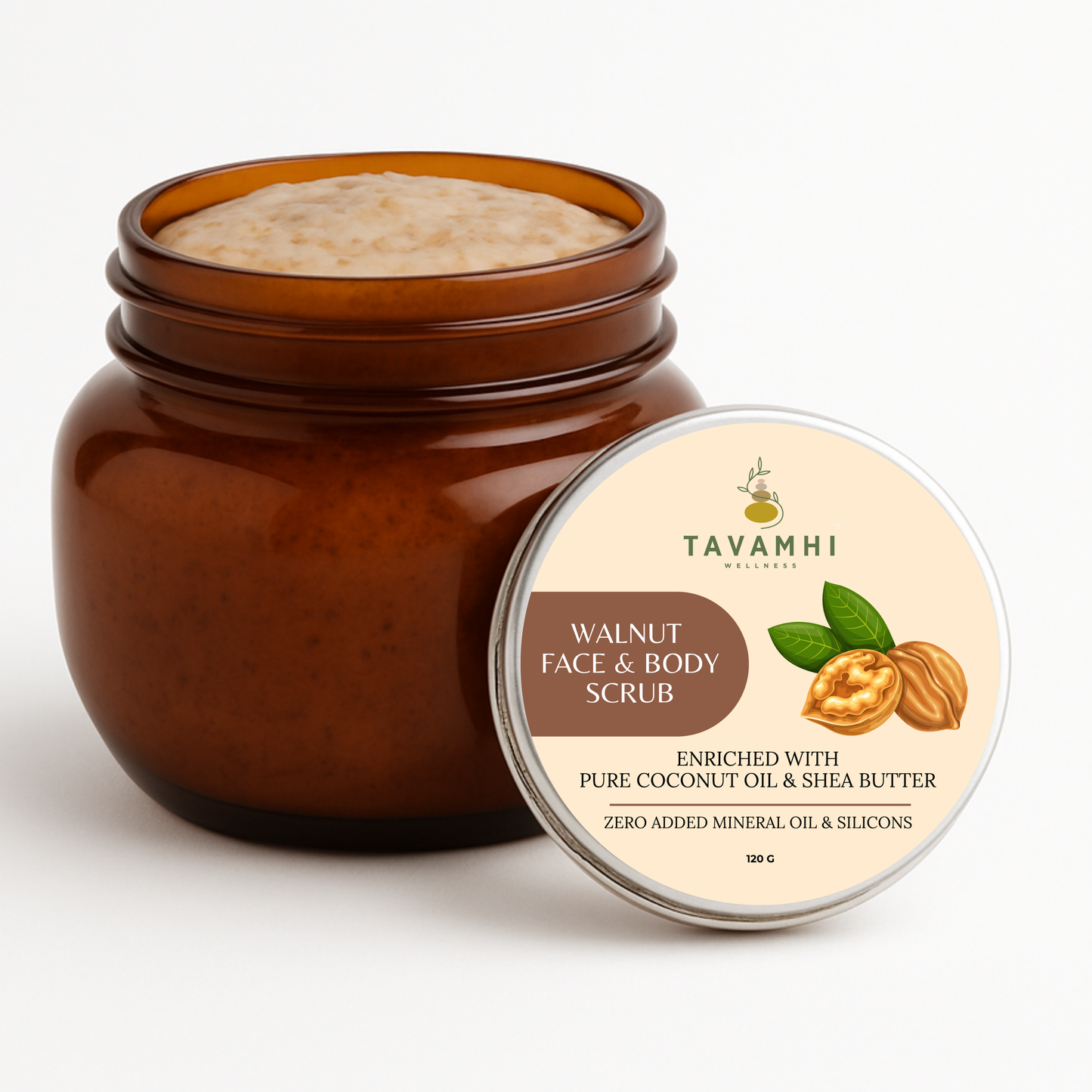 Walnut Scrub, For Face & Body , Enriched with Pure Coconut oil & Shea butter , 120g
