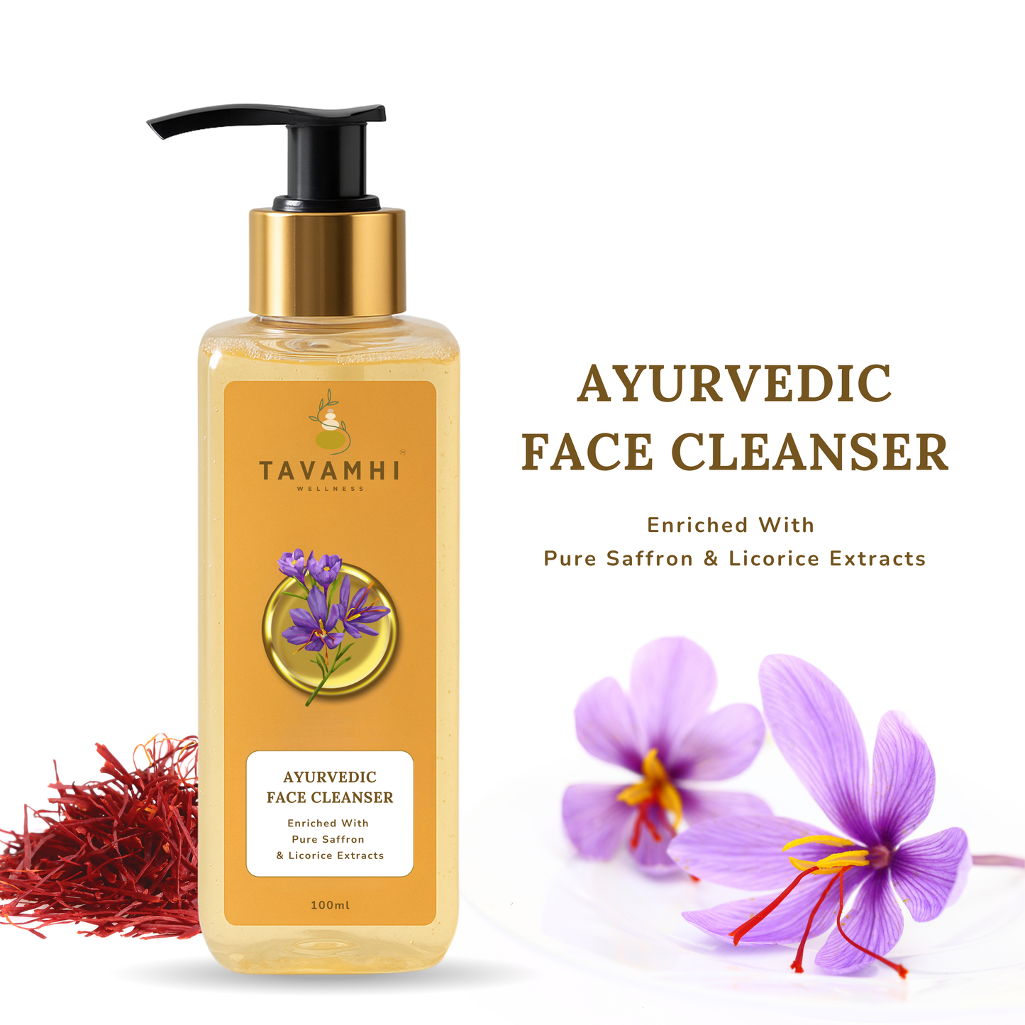 Ayurvedic Face Cleanser For Glowing & Nourished Skin | Enriched With Pure Saffron & Licorice Extract | 100ml