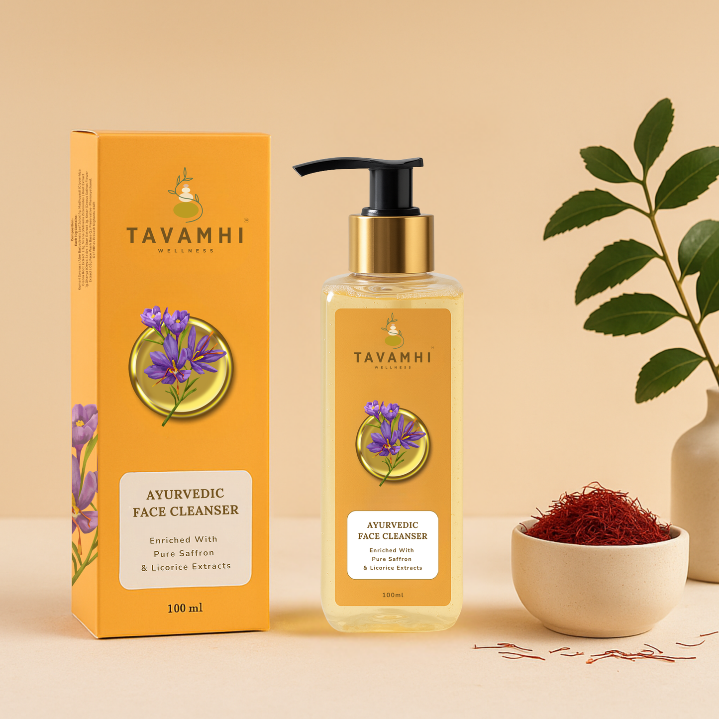 Ayurvedic Face Cleanser For Glowing & Nourished Skin | Enriched With Pure Saffron & Licorice Extract | 100ml