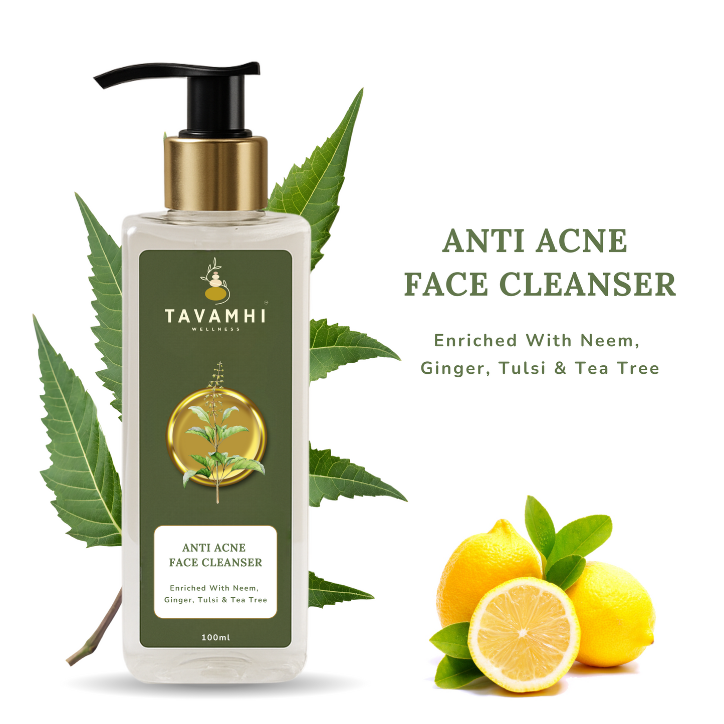 Anti-Acne Face Cleanser, Enriched with Neem, Tulsi , Ginger & Tea Tree, For Normal to Oily-Acne Prone Skn, 100ml