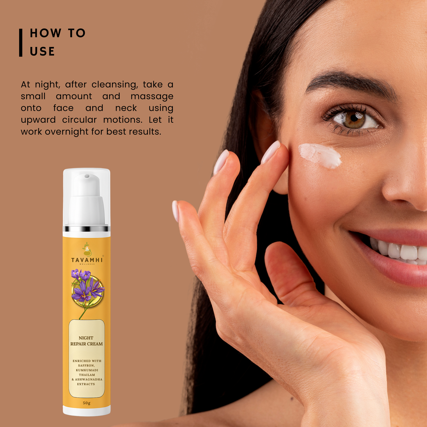 Night Repair Cream, Enriched with Saffron, Kumkumadi Thailam & Herbs, 50g