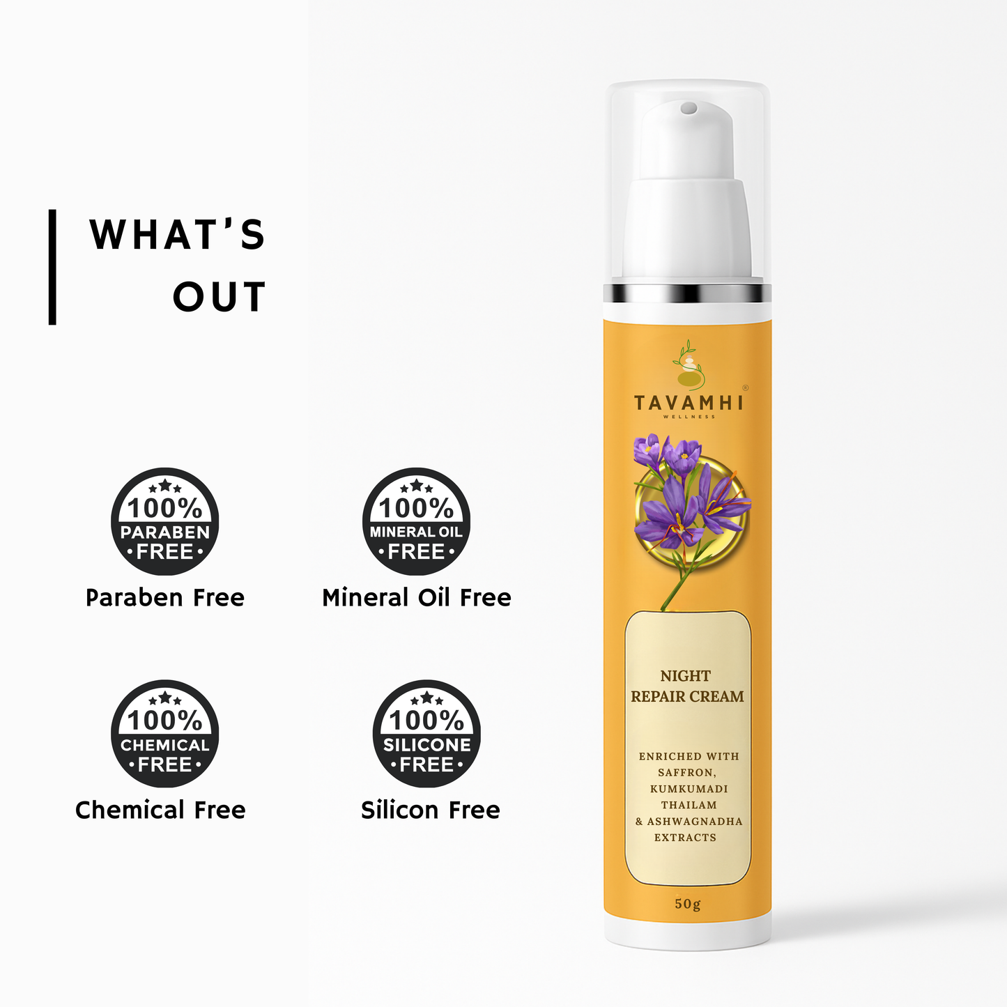 Night Repair Cream, Enriched with Saffron, Kumkumadi Thailam & Herbs, 50g