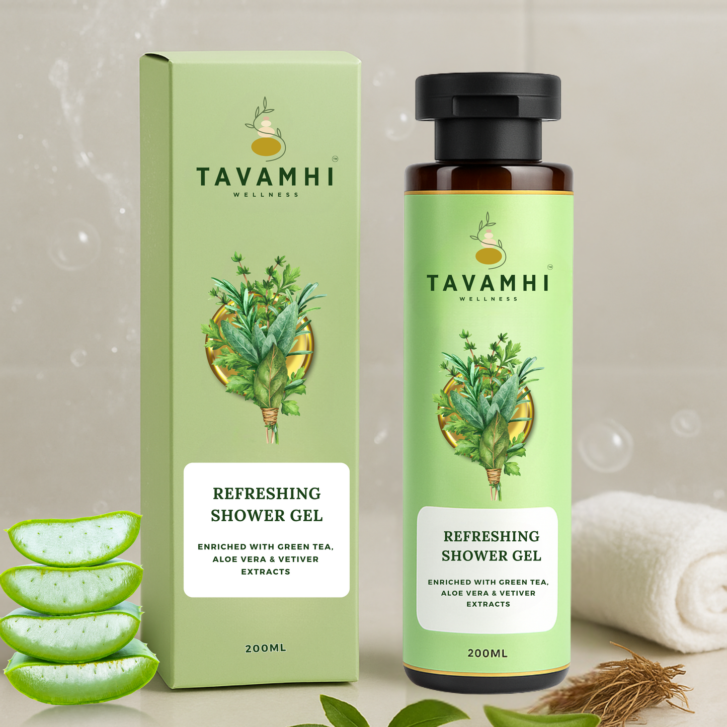 Refreshing Shower Gel, Enriched with Green Tea, Aloe Vera & Vetiver, 200ml