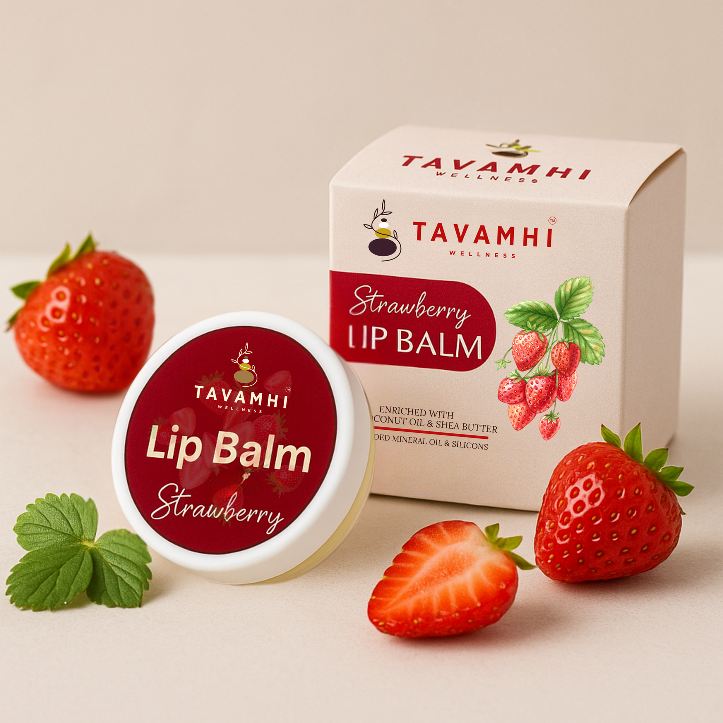 Strawberry Lip Balm, For Smooth & Soft Lips 15gm - Blend of Natural Oils & Herbs , Preservative & Chemical Free