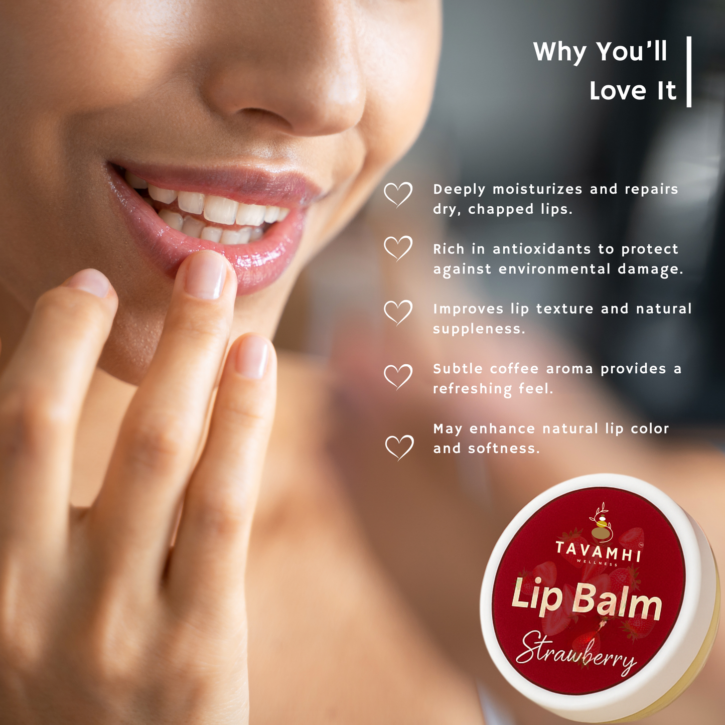 Strawberry Lip Balm, For Smooth & Soft Lips 15gm - Blend of Natural Oils & Herbs , Preservative & Chemical Free