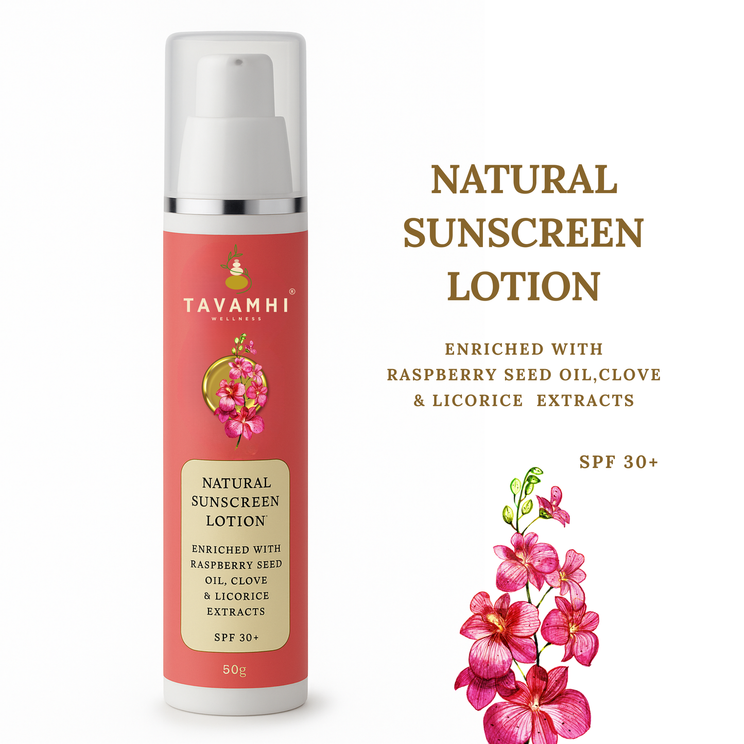Natural Sunscreen Lotion, With Raspberry Seed Oil & Clove, SPF 30, 50g