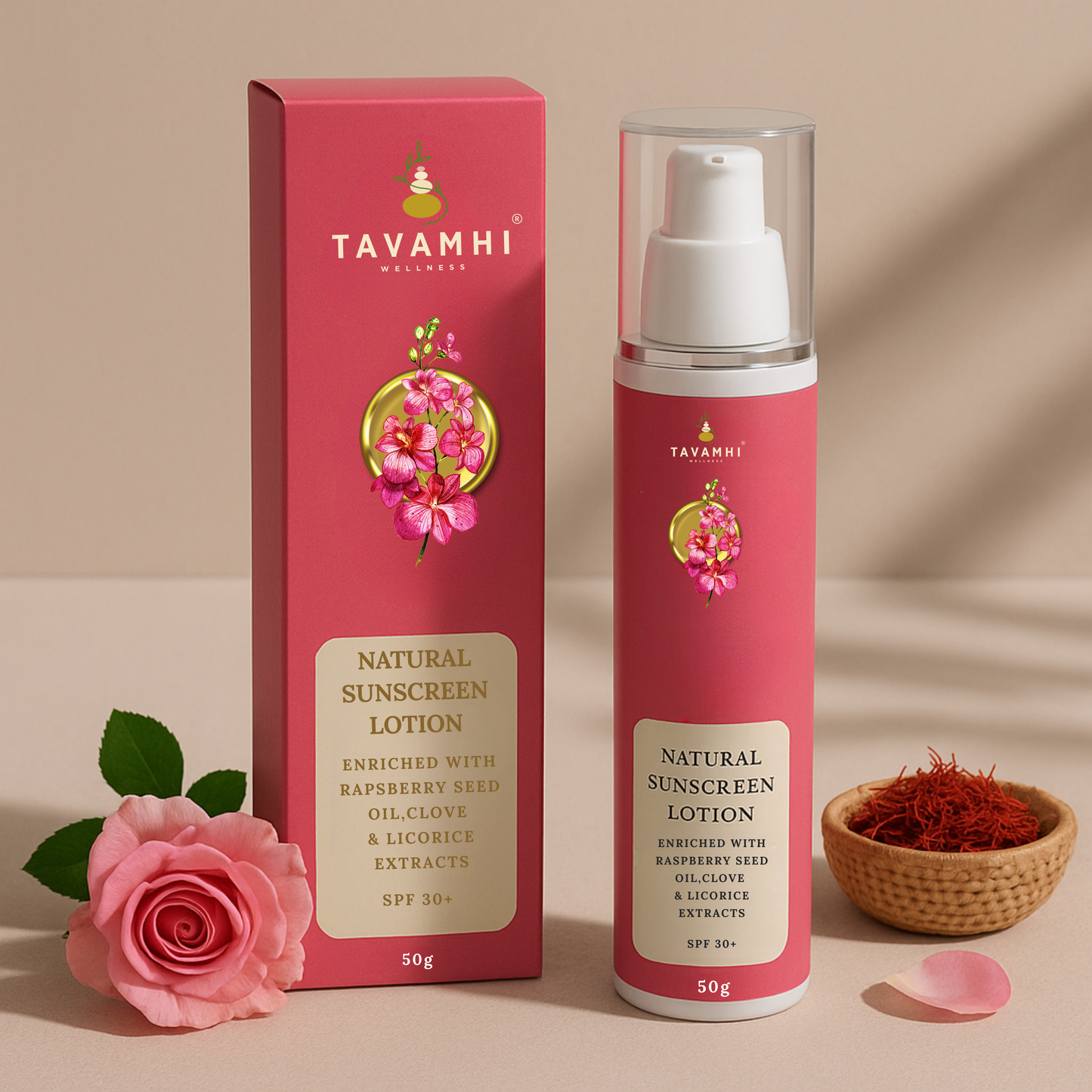 Natural Sunscreen Lotion, With Raspberry Seed Oil & Clove, SPF 30, 50g