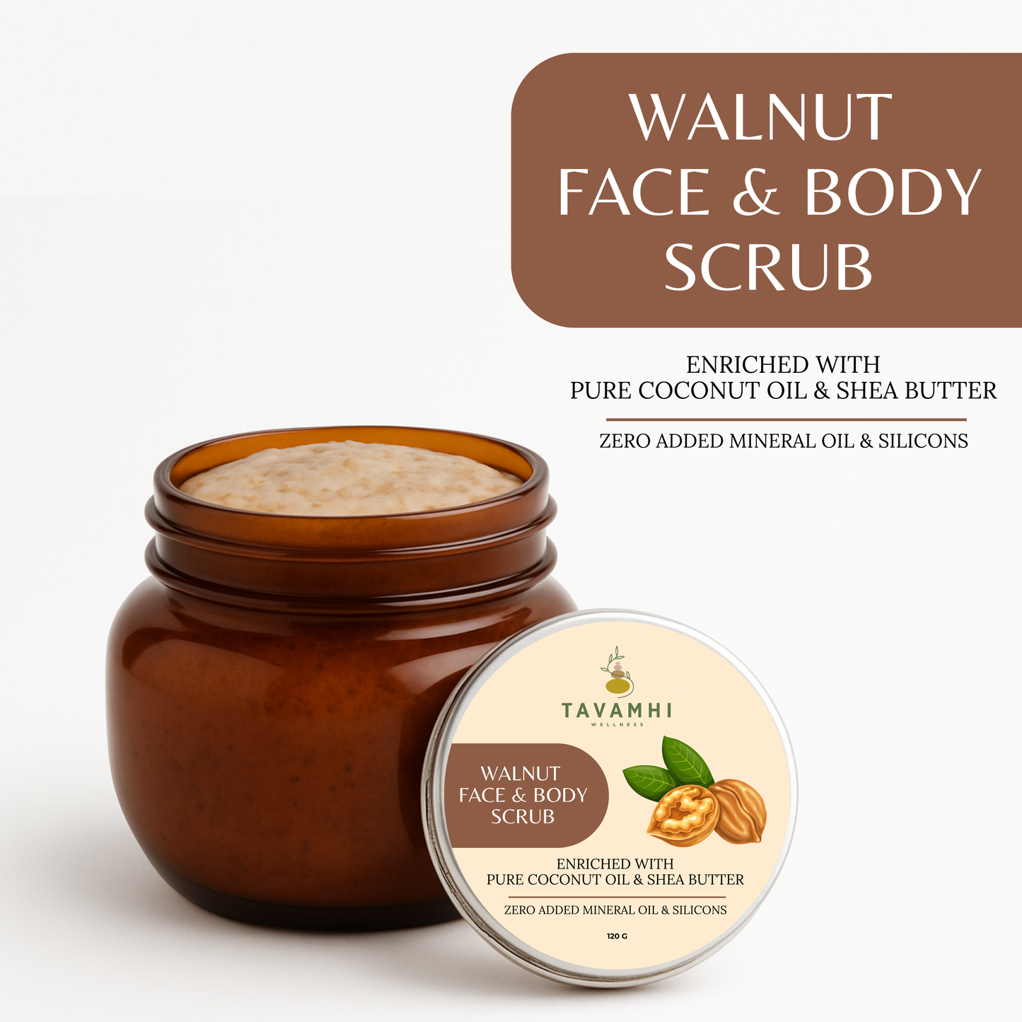 Walnut Scrub, For Face & Body , Enriched with Pure Coconut oil & Shea butter , 120g