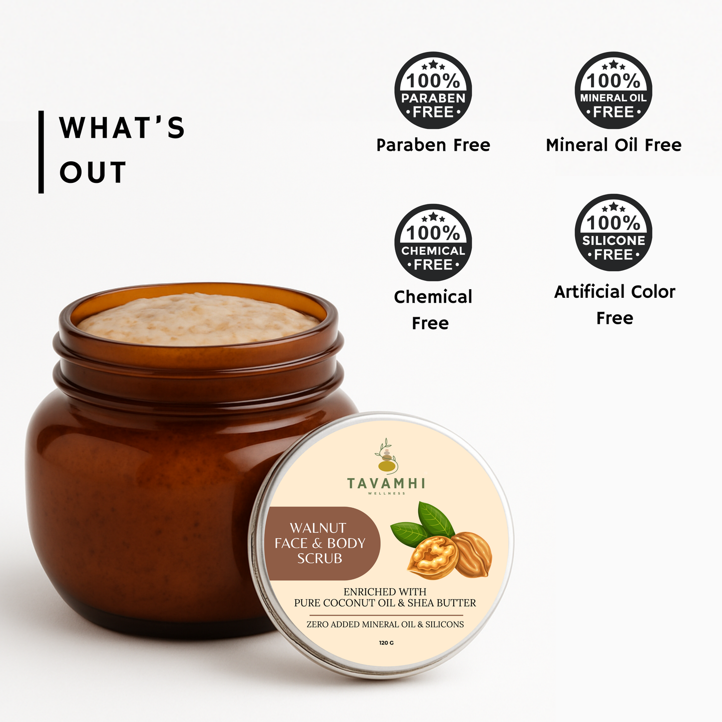 Walnut Scrub, For Face & Body , Enriched with Pure Coconut oil & Shea butter , 120g