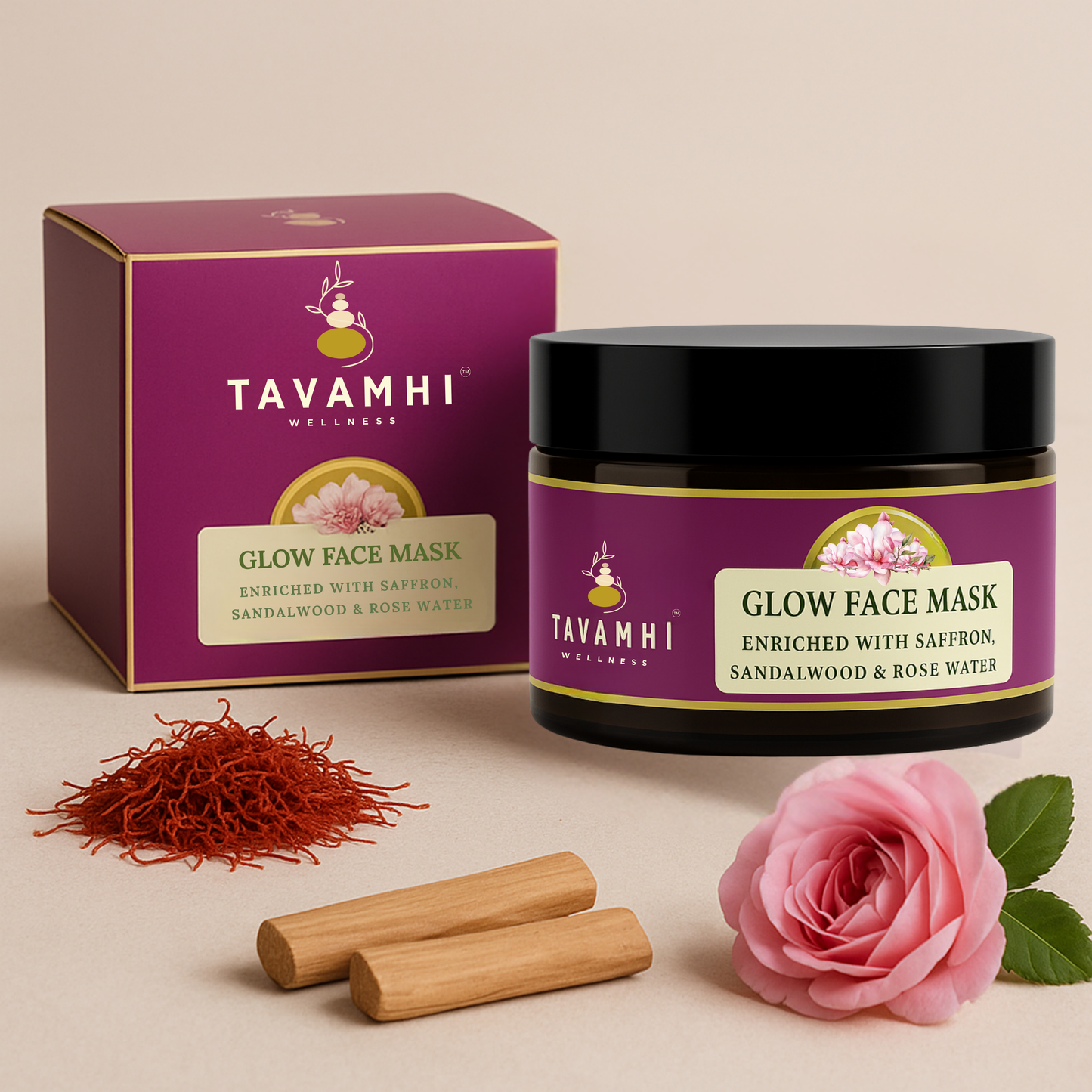 Glow Face Mask, Enriched with Saffron , Sandalwood & Rose water, 50g