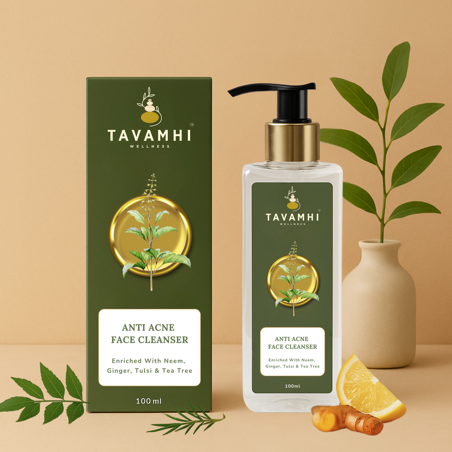Anti-Acne Face Cleanser, Enriched with Neem, Tulsi , Ginger & Tea Tree, For Normal to Oily-Acne Prone Skn, 100ml