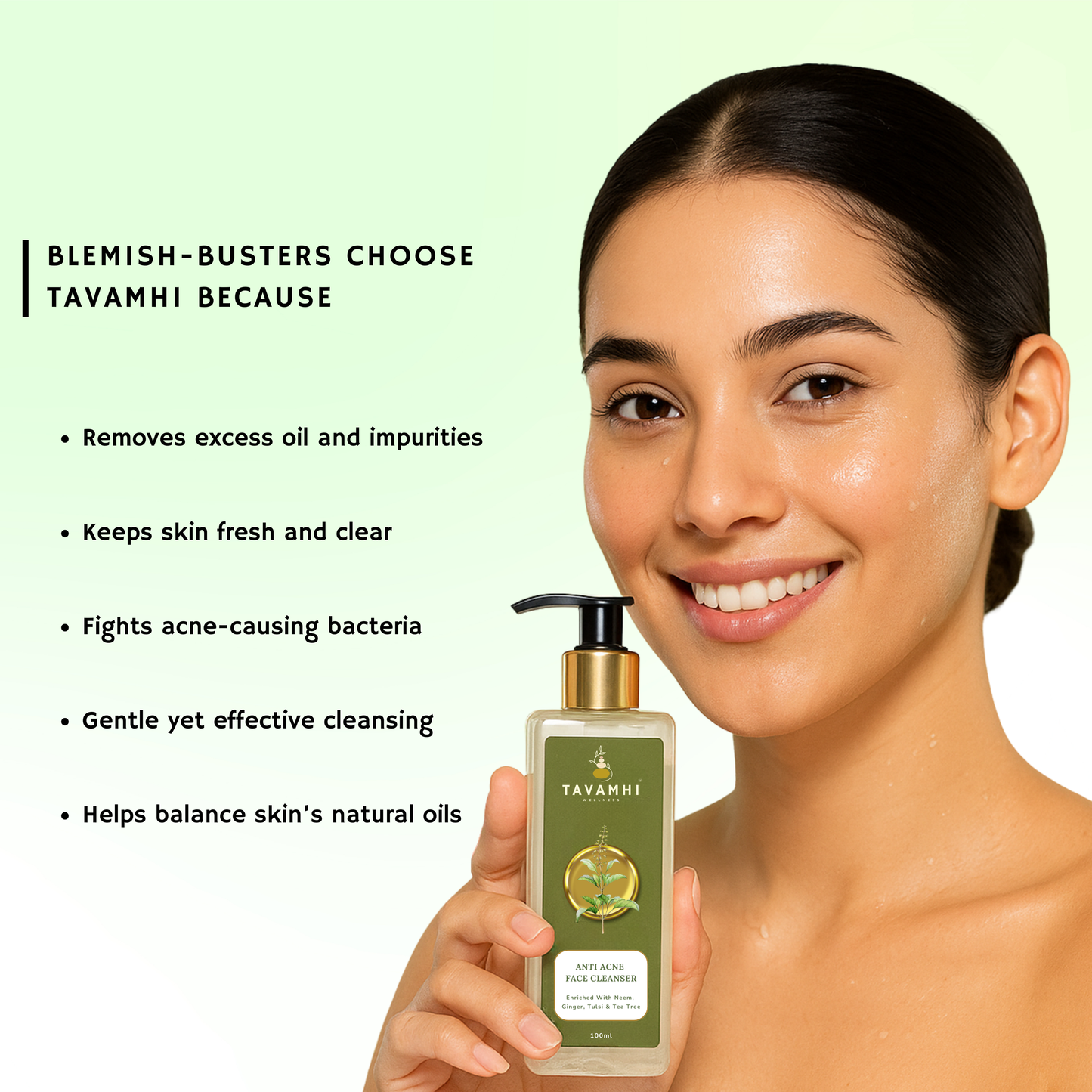 Anti-Acne Face Cleanser, Enriched with Neem, Tulsi , Ginger & Tea Tree, For Normal to Oily-Acne Prone Skn, 100ml
