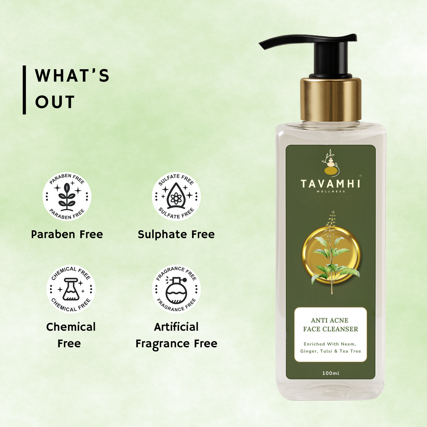 Anti-Acne Face Cleanser, Enriched with Neem, Tulsi , Ginger & Tea Tree, For Normal to Oily-Acne Prone Skn, 100ml