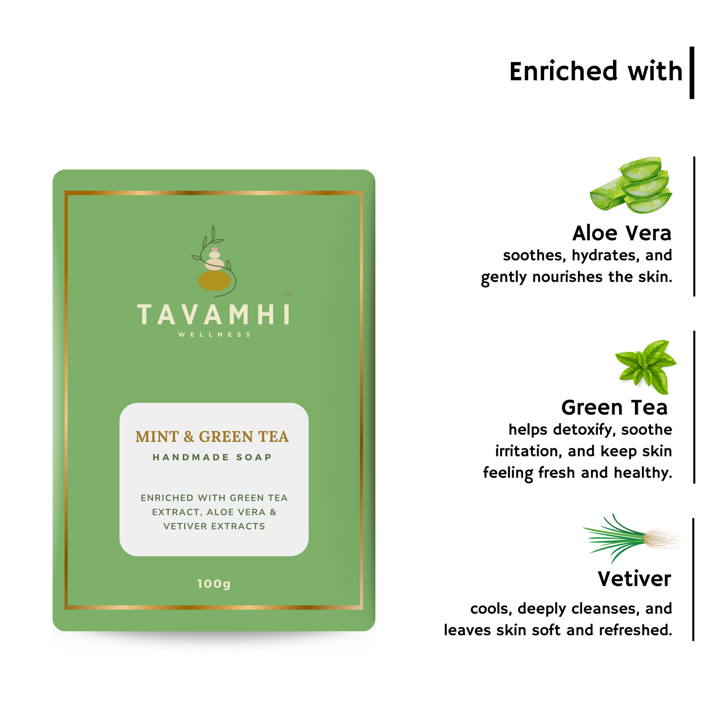 Handmade Luxury Soap, Mint & Green Tea , 100g