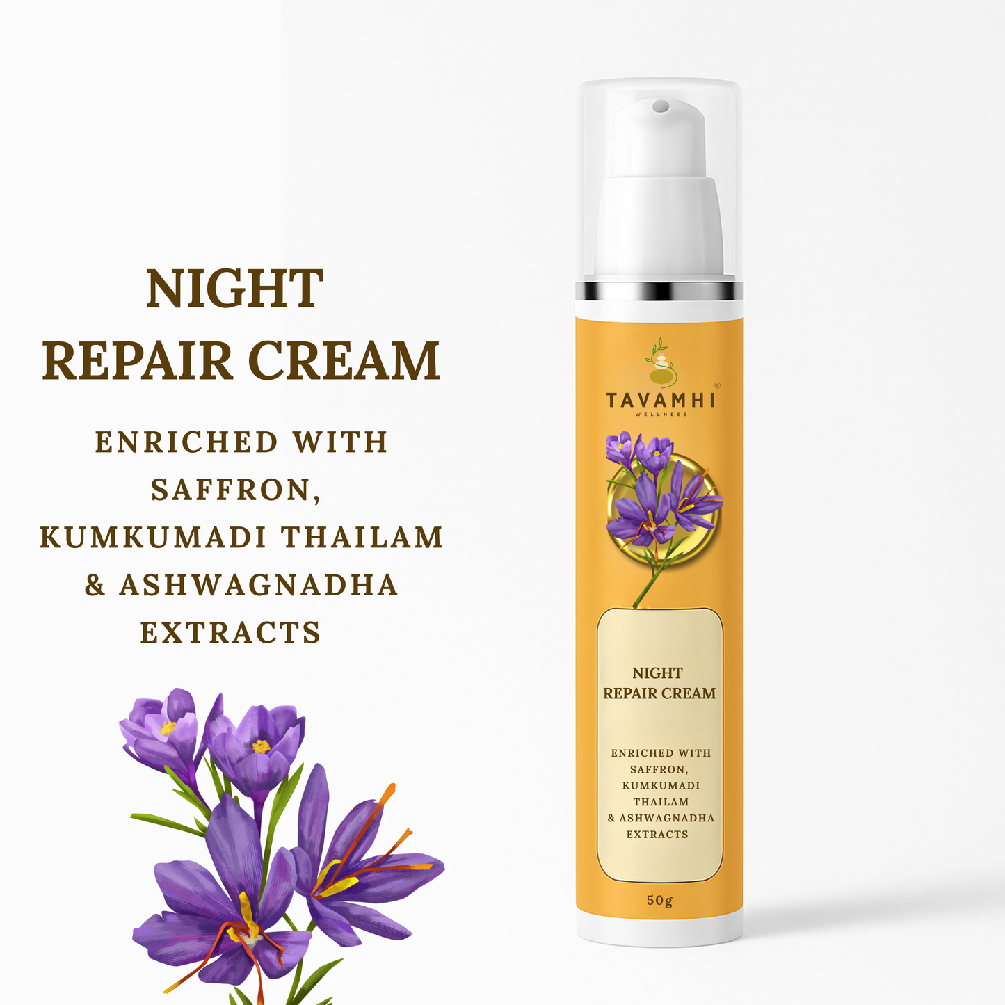 Night Repair Cream, Enriched with Saffron, Kumkumadi Thailam & Herbs, 50g