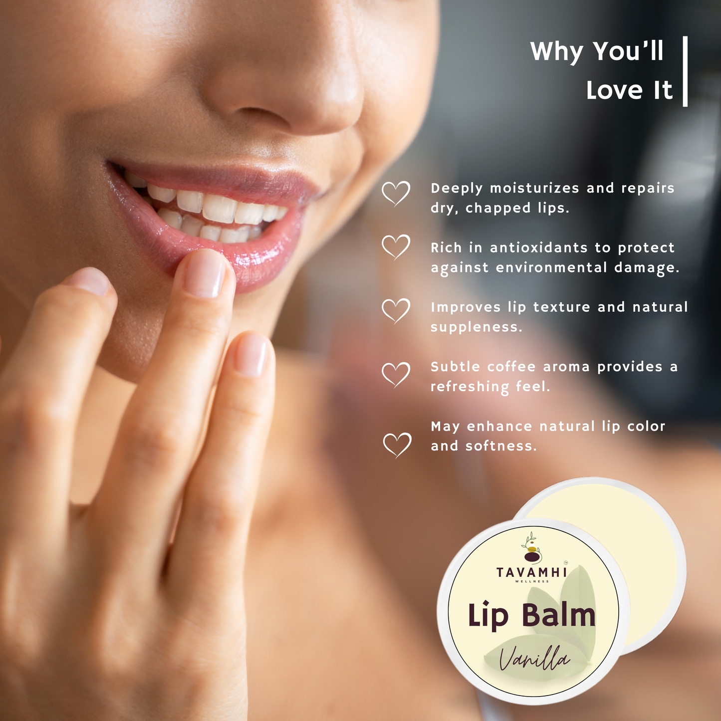 Vanilla Lip Balm, For Smooth & Soft Lips 15gm - Blend of Natural Oils & Herbs , Preservative & Chemical Free